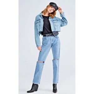 Elizabeth Sulcer X Miss Sixty Sz 27 Light Wash Distressed Straight-Leg Mom Jeans